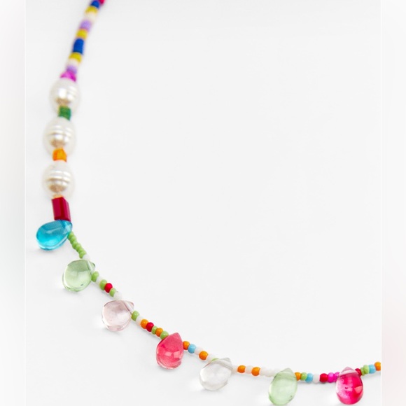 ZARA Beaded Rhinestone Multicolor Necklace - Picture 4 of 5